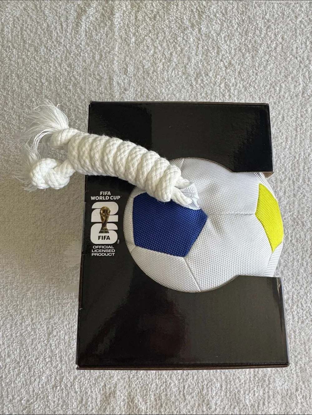 FIFA Soccer Ball with Rope White, Red & Yellow Dog Tug Toy